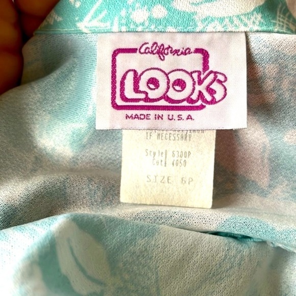 Vintage California Looks Belted Short-Sleeved Aqua White Sun Dress - Picture 11 of 13